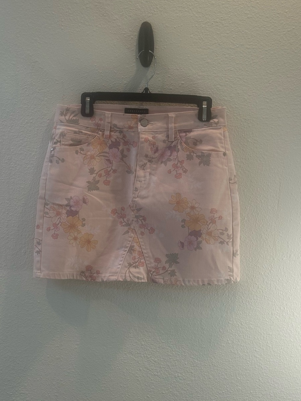 Sanctuary Pastel Pink Floral Denim Skort
